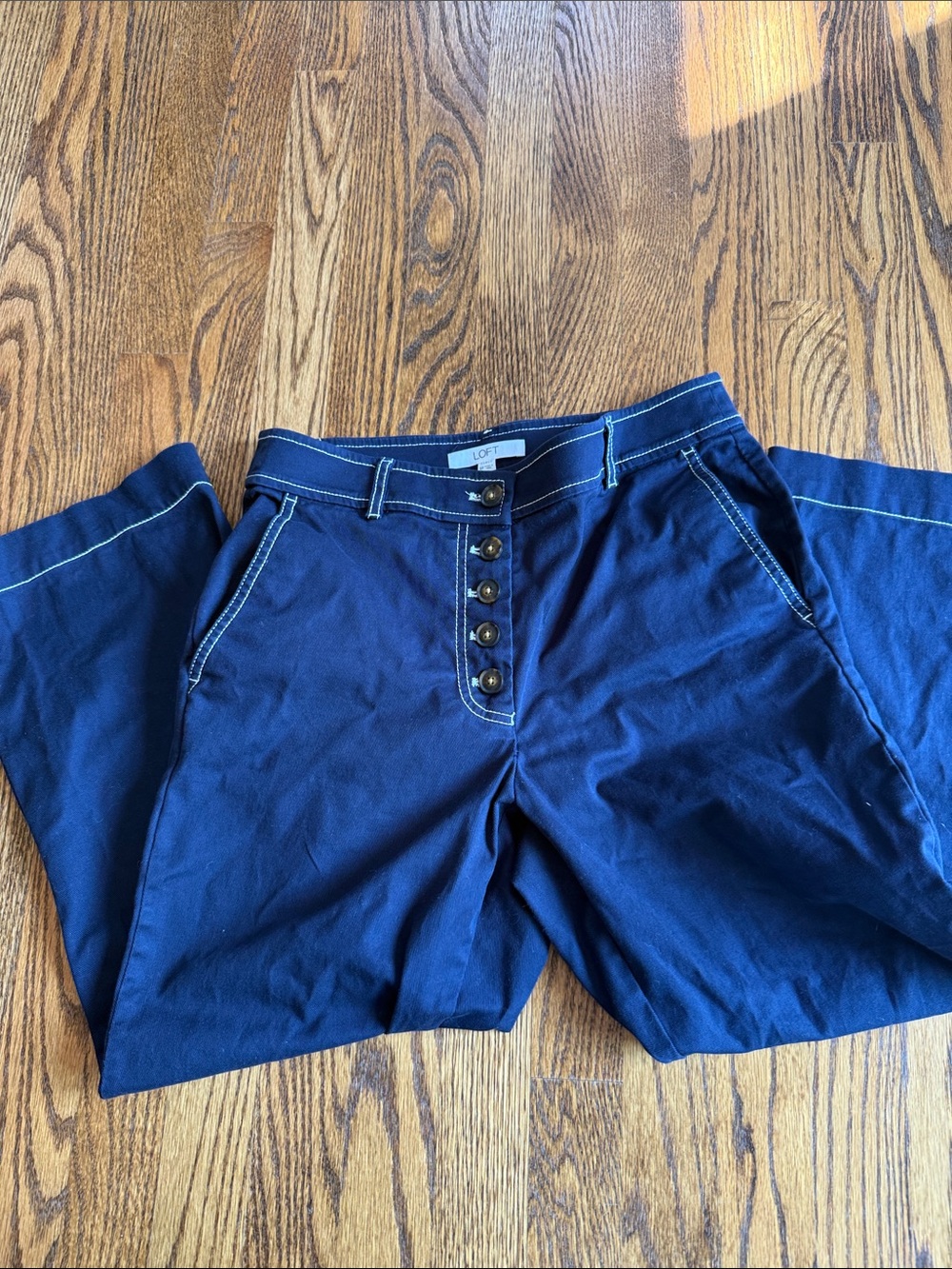 LOFT Curvy Women’s Navy Blue Button-Fly Chino Pants